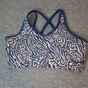 Tommy Hilfiger Blue and White Sports Bra with Strappy Back size small